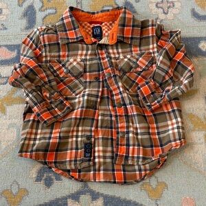 GAP Orange and Brown Plaid Button-Down Shirt